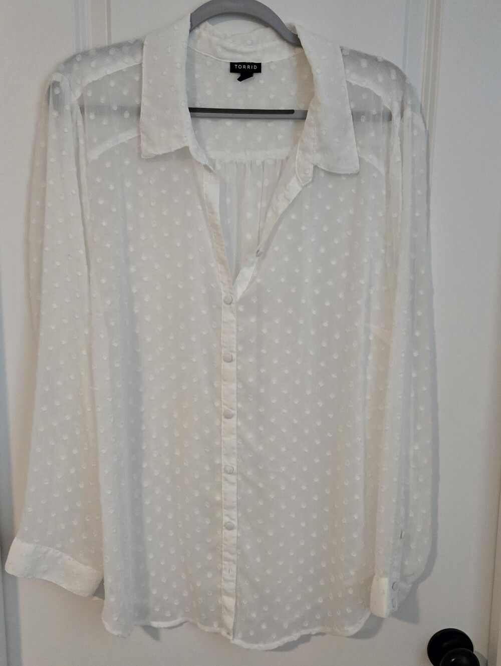 Torrid White Swiss Dot Button-Front Blouse